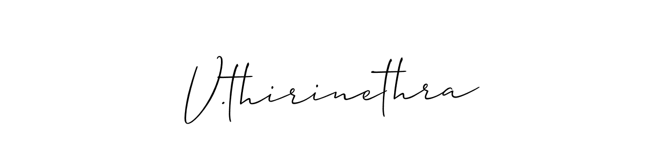 Use a signature maker to create a handwritten signature online. With this signature software, you can design (Allison_Script) your own signature for name V.thirinethra. V.thirinethra signature style 2 images and pictures png