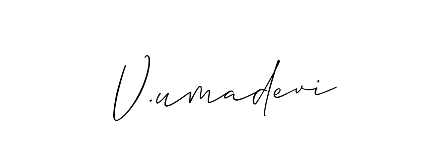Also You can easily find your signature by using the search form. We will create V.umadevi name handwritten signature images for you free of cost using Allison_Script sign style. V.umadevi signature style 2 images and pictures png