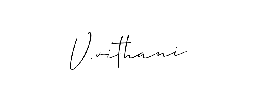 Allison_Script is a professional signature style that is perfect for those who want to add a touch of class to their signature. It is also a great choice for those who want to make their signature more unique. Get V.vithani name to fancy signature for free. V.vithani signature style 2 images and pictures png