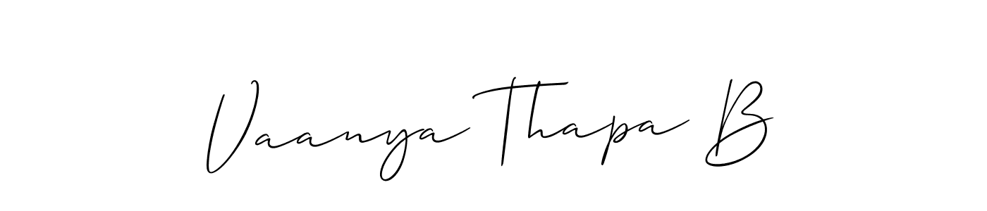 Make a short Vaanya Thapa B signature style. Manage your documents anywhere anytime using Allison_Script. Create and add eSignatures, submit forms, share and send files easily. Vaanya Thapa B signature style 2 images and pictures png