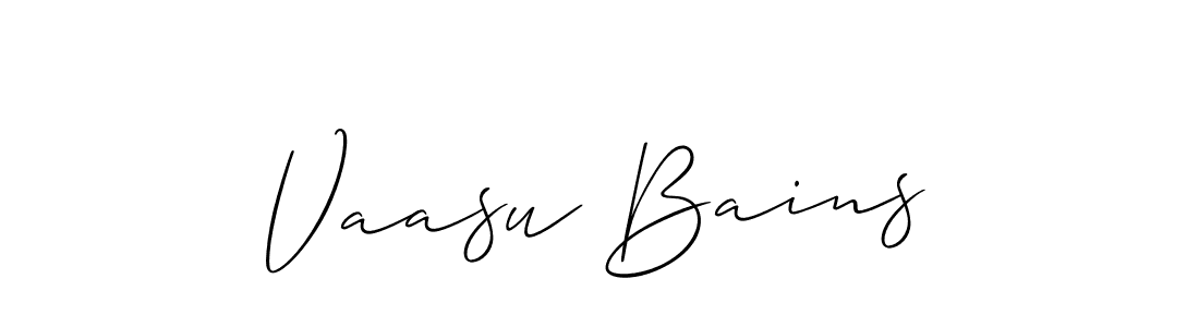 Make a beautiful signature design for name Vaasu Bains. With this signature (Allison_Script) style, you can create a handwritten signature for free. Vaasu Bains signature style 2 images and pictures png