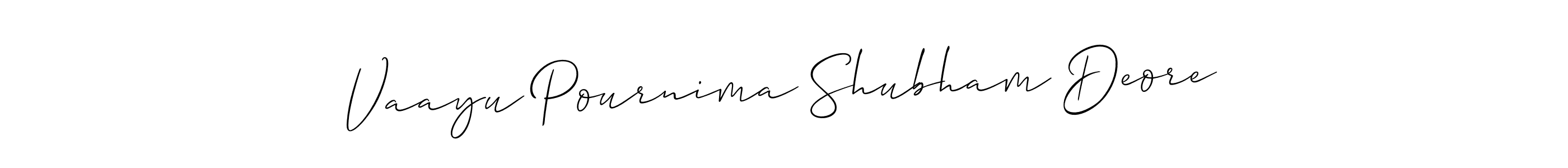 Make a beautiful signature design for name Vaayu Pournima Shubham Deore. With this signature (Allison_Script) style, you can create a handwritten signature for free. Vaayu Pournima Shubham Deore signature style 2 images and pictures png