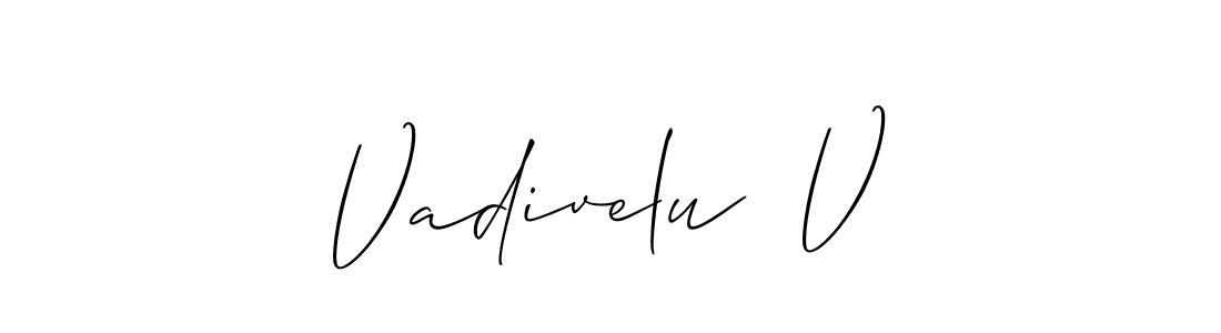Also You can easily find your signature by using the search form. We will create Vadivelu  V name handwritten signature images for you free of cost using Allison_Script sign style. Vadivelu  V signature style 2 images and pictures png