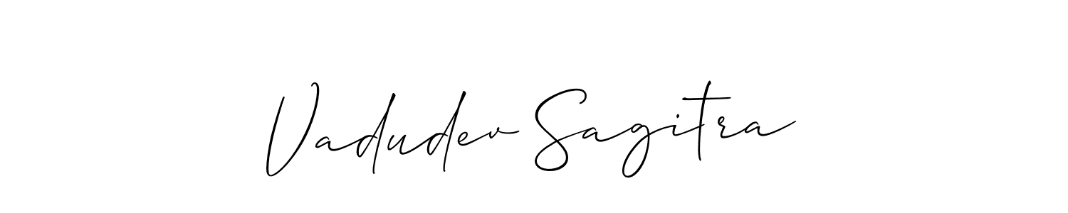 The best way (Allison_Script) to make a short signature is to pick only two or three words in your name. The name Vadudev Sagitra include a total of six letters. For converting this name. Vadudev Sagitra signature style 2 images and pictures png