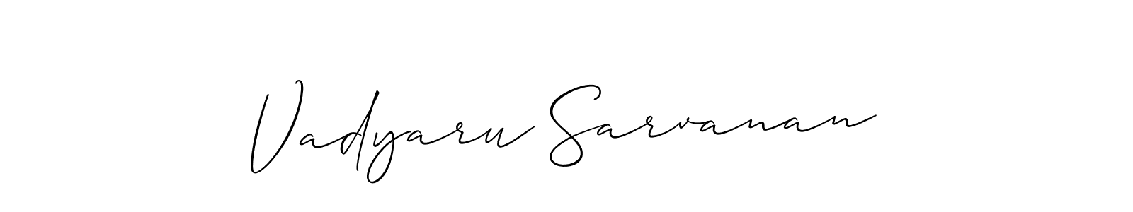 The best way (Allison_Script) to make a short signature is to pick only two or three words in your name. The name Vadyaru Sarvanan include a total of six letters. For converting this name. Vadyaru Sarvanan signature style 2 images and pictures png