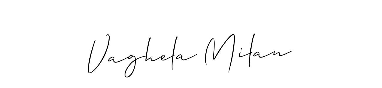The best way (Allison_Script) to make a short signature is to pick only two or three words in your name. The name Vaghela Milan include a total of six letters. For converting this name. Vaghela Milan signature style 2 images and pictures png
