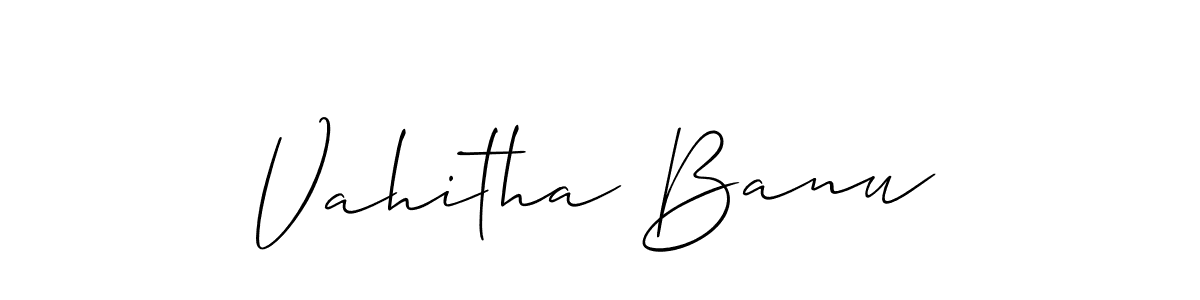 The best way (Allison_Script) to make a short signature is to pick only two or three words in your name. The name Vahitha Banu include a total of six letters. For converting this name. Vahitha Banu signature style 2 images and pictures png