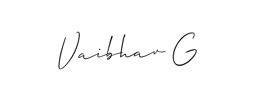 The best way (Allison_Script) to make a short signature is to pick only two or three words in your name. The name Vaibhav G include a total of six letters. For converting this name. Vaibhav G signature style 2 images and pictures png