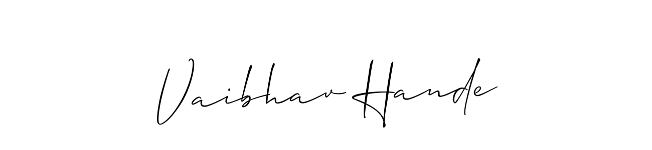 Create a beautiful signature design for name Vaibhav Hande. With this signature (Allison_Script) fonts, you can make a handwritten signature for free. Vaibhav Hande signature style 2 images and pictures png