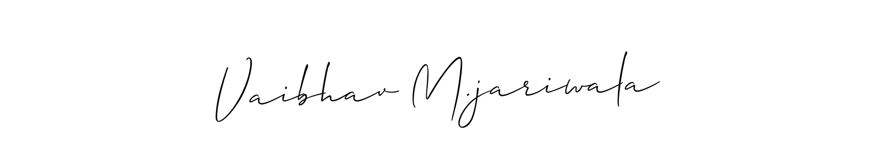 The best way (Allison_Script) to make a short signature is to pick only two or three words in your name. The name Vaibhav M.jariwala include a total of six letters. For converting this name. Vaibhav M.jariwala signature style 2 images and pictures png