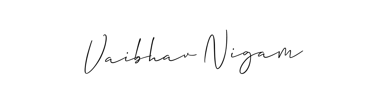 The best way (Allison_Script) to make a short signature is to pick only two or three words in your name. The name Vaibhav Nigam include a total of six letters. For converting this name. Vaibhav Nigam signature style 2 images and pictures png