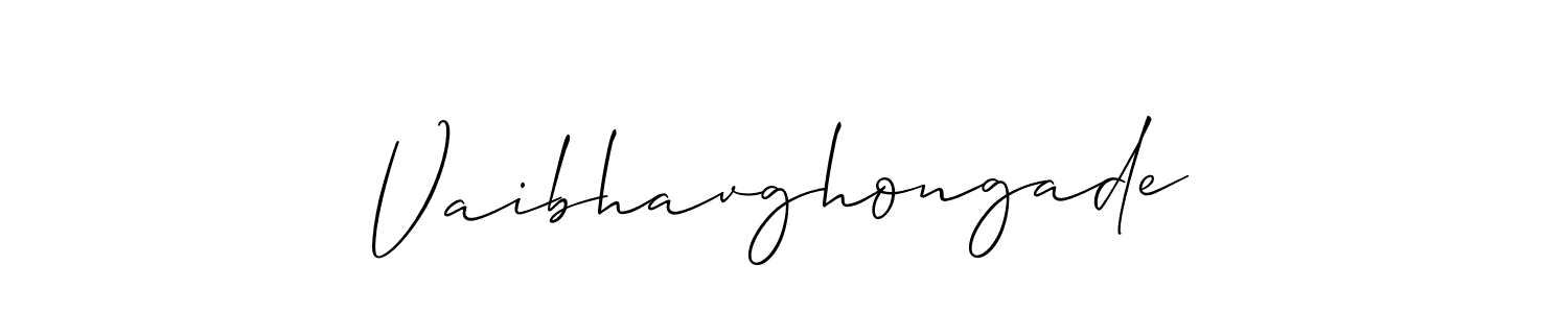 The best way (Allison_Script) to make a short signature is to pick only two or three words in your name. The name Vaibhavghongade include a total of six letters. For converting this name. Vaibhavghongade signature style 2 images and pictures png