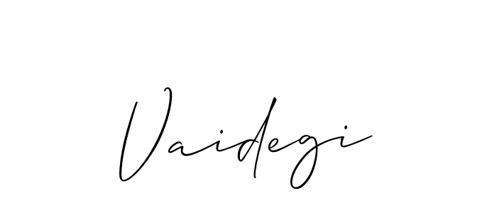 Use a signature maker to create a handwritten signature online. With this signature software, you can design (Allison_Script) your own signature for name Vaidegi. Vaidegi signature style 2 images and pictures png