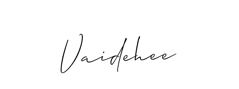 The best way (Allison_Script) to make a short signature is to pick only two or three words in your name. The name Vaidehee include a total of six letters. For converting this name. Vaidehee signature style 2 images and pictures png