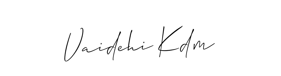 The best way (Allison_Script) to make a short signature is to pick only two or three words in your name. The name Vaidehi Kdm include a total of six letters. For converting this name. Vaidehi Kdm signature style 2 images and pictures png