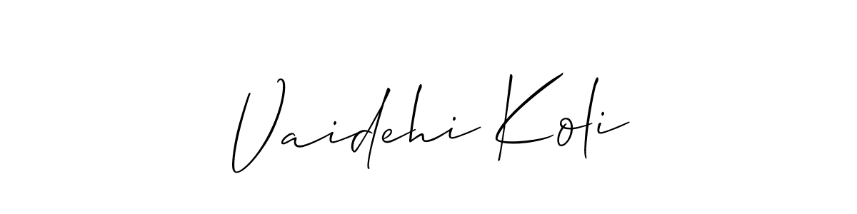 Allison_Script is a professional signature style that is perfect for those who want to add a touch of class to their signature. It is also a great choice for those who want to make their signature more unique. Get Vaidehi Koli name to fancy signature for free. Vaidehi Koli signature style 2 images and pictures png