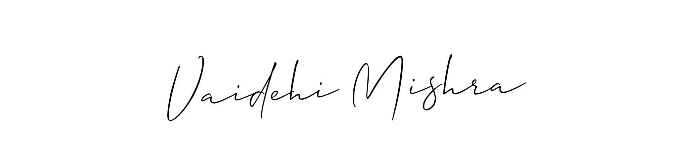 Allison_Script is a professional signature style that is perfect for those who want to add a touch of class to their signature. It is also a great choice for those who want to make their signature more unique. Get Vaidehi Mishra name to fancy signature for free. Vaidehi Mishra signature style 2 images and pictures png