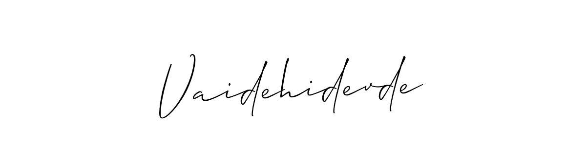 Create a beautiful signature design for name Vaidehidevde. With this signature (Allison_Script) fonts, you can make a handwritten signature for free. Vaidehidevde signature style 2 images and pictures png