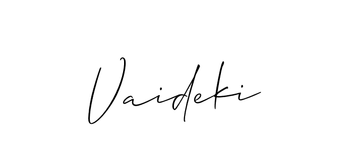 Also we have Vaideki name is the best signature style. Create professional handwritten signature collection using Allison_Script autograph style. Vaideki signature style 2 images and pictures png