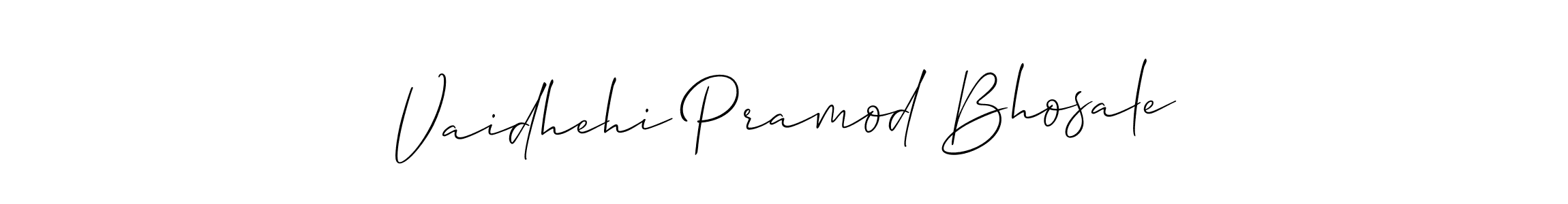 This is the best signature style for the Vaidhehi Pramod Bhosale name. Also you like these signature font (Allison_Script). Mix name signature. Vaidhehi Pramod Bhosale signature style 2 images and pictures png