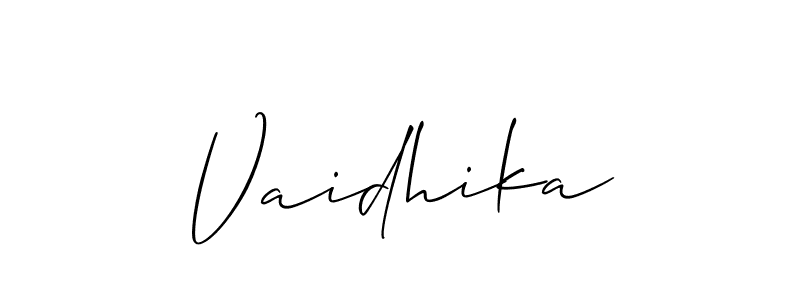 Use a signature maker to create a handwritten signature online. With this signature software, you can design (Allison_Script) your own signature for name Vaidhika. Vaidhika signature style 2 images and pictures png