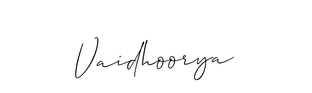 Allison_Script is a professional signature style that is perfect for those who want to add a touch of class to their signature. It is also a great choice for those who want to make their signature more unique. Get Vaidhoorya name to fancy signature for free. Vaidhoorya signature style 2 images and pictures png