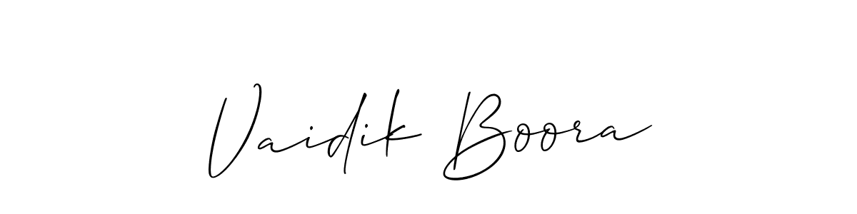 Create a beautiful signature design for name Vaidik Boora. With this signature (Allison_Script) fonts, you can make a handwritten signature for free. Vaidik Boora signature style 2 images and pictures png