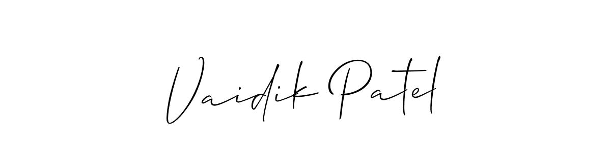 Use a signature maker to create a handwritten signature online. With this signature software, you can design (Allison_Script) your own signature for name Vaidik Patel. Vaidik Patel signature style 2 images and pictures png