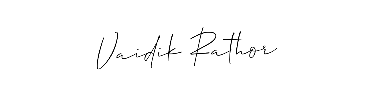 Create a beautiful signature design for name Vaidik Rathor. With this signature (Allison_Script) fonts, you can make a handwritten signature for free. Vaidik Rathor signature style 2 images and pictures png