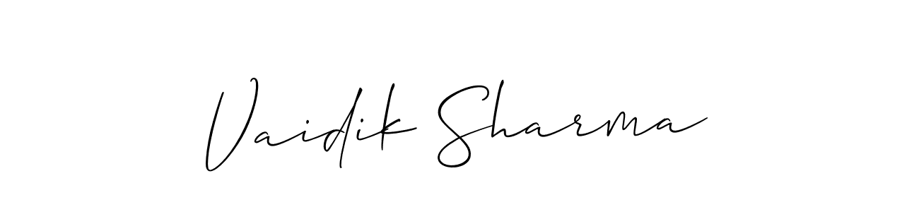 Allison_Script is a professional signature style that is perfect for those who want to add a touch of class to their signature. It is also a great choice for those who want to make their signature more unique. Get Vaidik Sharma name to fancy signature for free. Vaidik Sharma signature style 2 images and pictures png