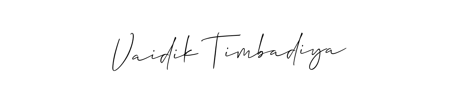 How to make Vaidik Timbadiya name signature. Use Allison_Script style for creating short signs online. This is the latest handwritten sign. Vaidik Timbadiya signature style 2 images and pictures png