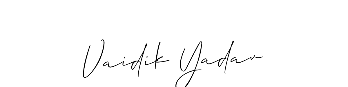 if you are searching for the best signature style for your name Vaidik Yadav. so please give up your signature search. here we have designed multiple signature styles  using Allison_Script. Vaidik Yadav signature style 2 images and pictures png