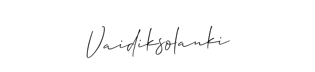 Make a beautiful signature design for name Vaidiksolanki. With this signature (Allison_Script) style, you can create a handwritten signature for free. Vaidiksolanki signature style 2 images and pictures png