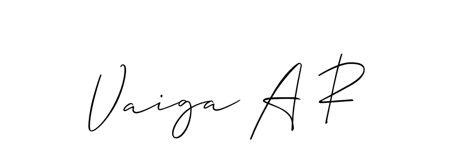 Create a beautiful signature design for name Vaiga A R. With this signature (Allison_Script) fonts, you can make a handwritten signature for free. Vaiga A R signature style 2 images and pictures png