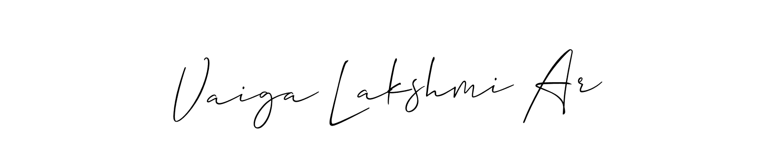 if you are searching for the best signature style for your name Vaiga Lakshmi Ar. so please give up your signature search. here we have designed multiple signature styles  using Allison_Script. Vaiga Lakshmi Ar signature style 2 images and pictures png