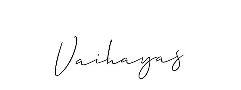 Allison_Script is a professional signature style that is perfect for those who want to add a touch of class to their signature. It is also a great choice for those who want to make their signature more unique. Get Vaihayas name to fancy signature for free. Vaihayas signature style 2 images and pictures png