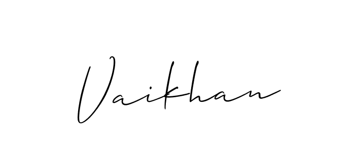 The best way (Allison_Script) to make a short signature is to pick only two or three words in your name. The name Vaikhan include a total of six letters. For converting this name. Vaikhan signature style 2 images and pictures png