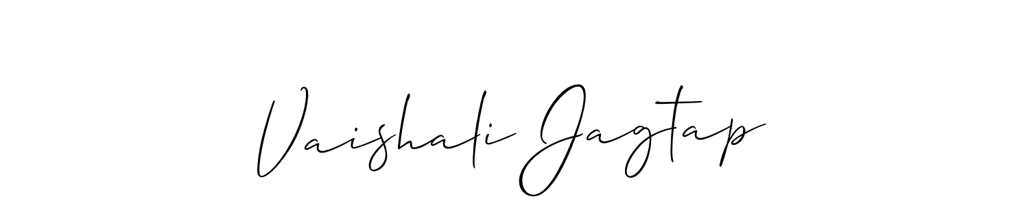 The best way (Allison_Script) to make a short signature is to pick only two or three words in your name. The name Vaishali Jagtap include a total of six letters. For converting this name. Vaishali Jagtap signature style 2 images and pictures png