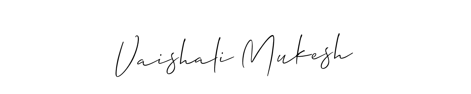 The best way (Allison_Script) to make a short signature is to pick only two or three words in your name. The name Vaishali Mukesh include a total of six letters. For converting this name. Vaishali Mukesh signature style 2 images and pictures png