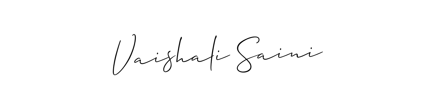 The best way (Allison_Script) to make a short signature is to pick only two or three words in your name. The name Vaishali Saini include a total of six letters. For converting this name. Vaishali Saini signature style 2 images and pictures png
