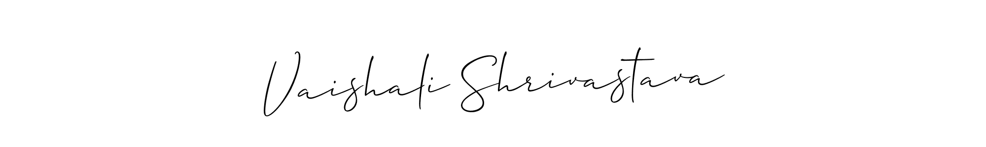 The best way (Allison_Script) to make a short signature is to pick only two or three words in your name. The name Vaishali Shrivastava include a total of six letters. For converting this name. Vaishali Shrivastava signature style 2 images and pictures png