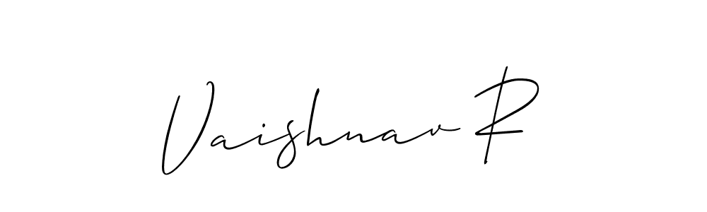 The best way (Allison_Script) to make a short signature is to pick only two or three words in your name. The name Vaishnav R include a total of six letters. For converting this name. Vaishnav R signature style 2 images and pictures png