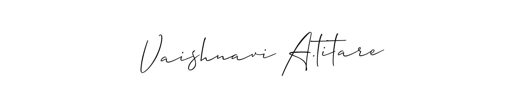 if you are searching for the best signature style for your name Vaishnavi A.titare. so please give up your signature search. here we have designed multiple signature styles  using Allison_Script. Vaishnavi A.titare signature style 2 images and pictures png