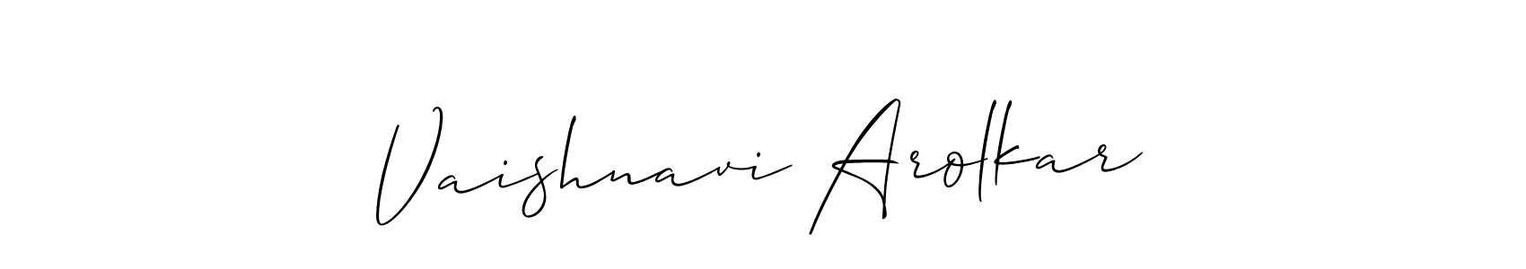 Similarly Allison_Script is the best handwritten signature design. Signature creator online .You can use it as an online autograph creator for name Vaishnavi Arolkar. Vaishnavi Arolkar signature style 2 images and pictures png