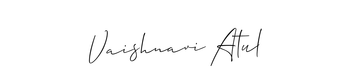 Also You can easily find your signature by using the search form. We will create Vaishnavi Atul name handwritten signature images for you free of cost using Allison_Script sign style. Vaishnavi Atul signature style 2 images and pictures png