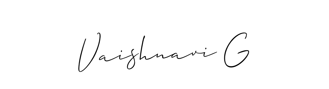 It looks lik you need a new signature style for name Vaishnavi G. Design unique handwritten (Allison_Script) signature with our free signature maker in just a few clicks. Vaishnavi G signature style 2 images and pictures png