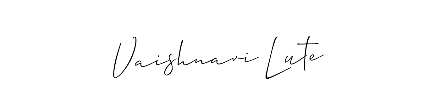 You should practise on your own different ways (Allison_Script) to write your name (Vaishnavi Lute) in signature. don't let someone else do it for you. Vaishnavi Lute signature style 2 images and pictures png