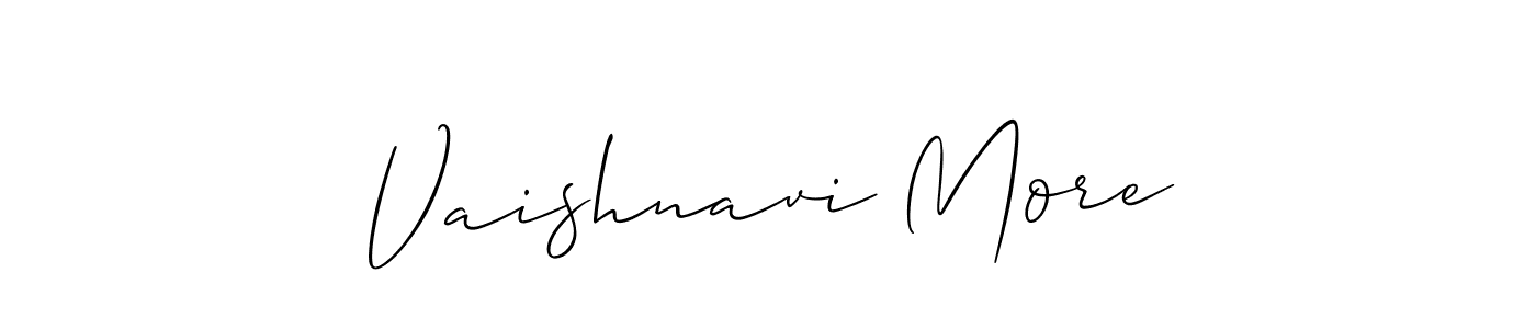 The best way (Allison_Script) to make a short signature is to pick only two or three words in your name. The name Vaishnavi More include a total of six letters. For converting this name. Vaishnavi More signature style 2 images and pictures png