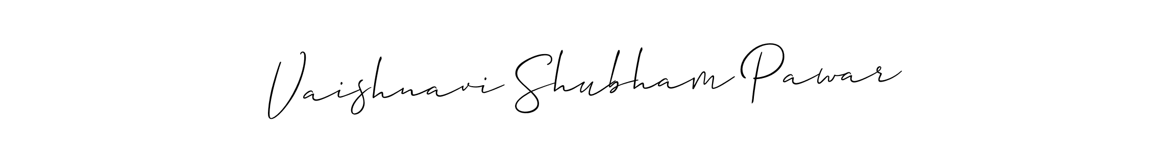 You should practise on your own different ways (Allison_Script) to write your name (Vaishnavi Shubham Pawar) in signature. don't let someone else do it for you. Vaishnavi Shubham Pawar signature style 2 images and pictures png