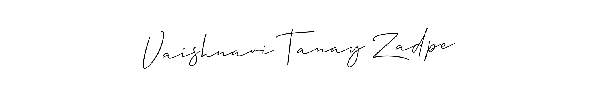 This is the best signature style for the Vaishnavi Tanay Zadpe name. Also you like these signature font (Allison_Script). Mix name signature. Vaishnavi Tanay Zadpe signature style 2 images and pictures png